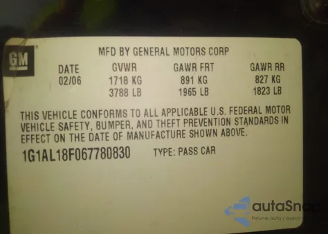 2006 Chevrolet Cobalt Lt из США, поврежденный, VIN 1G1AL18F067780830